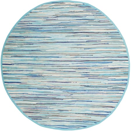 Safavieh 4 x 4 ft. Rag Rug Hand Woven Round Area Rug; Turquoise & Multi-Color RAR129C-4R